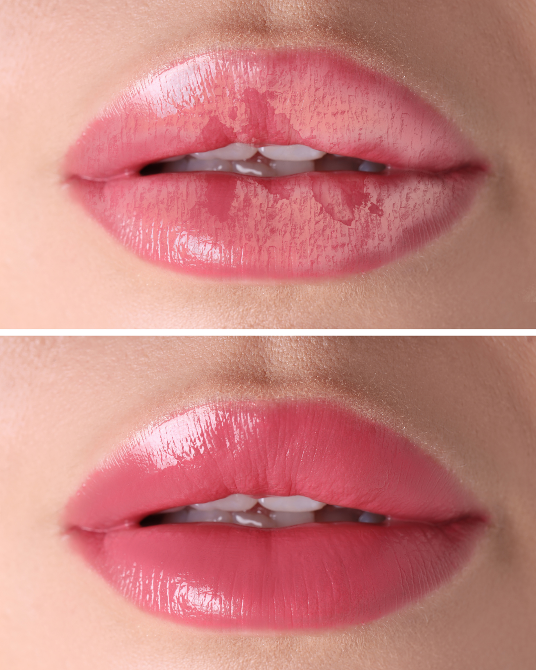 Lip blushing before-and-after showing soft color and enhanced lip definition