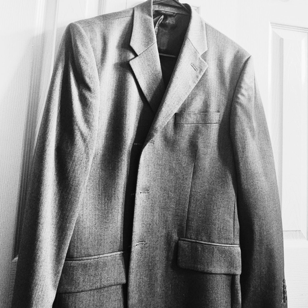 Jason in the suit bought for his first civilian job interview