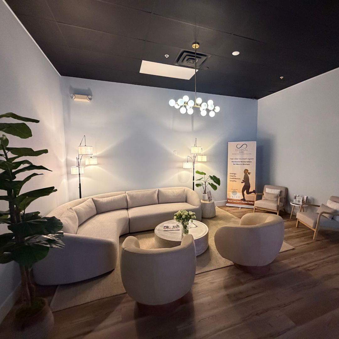The finished patient lounge at Eternal MedSpa