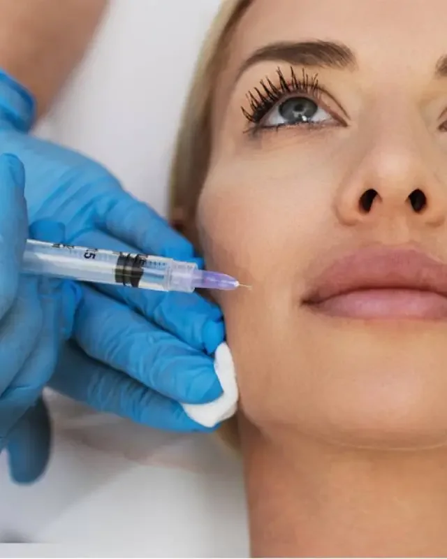 A provider placing dermal filler at the corner of the mouth