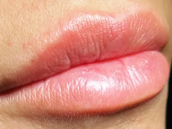 Before: a guest's lips, side view, before lip filler