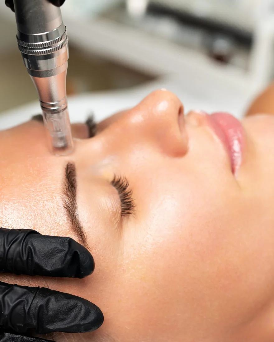 Microneedling treatment on a guest's forehead at Eternal MedSpa Sarasota