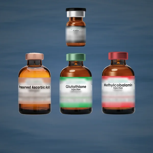 NAD+, vitamin C, glutathione and B12 vials